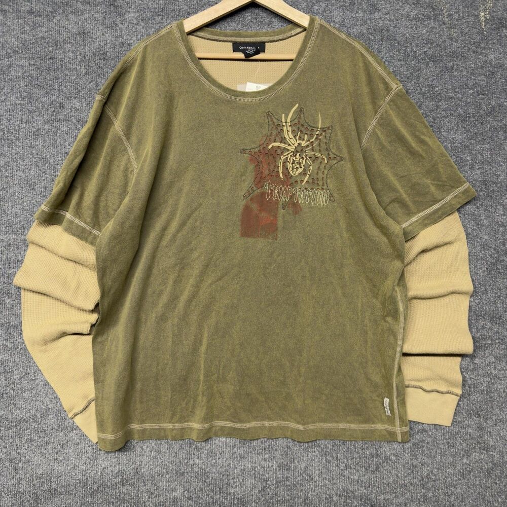Calvin Klein Jeans Spider Shirt Mens 2XL Layered Thermal Long Sleeve Skater hY2K